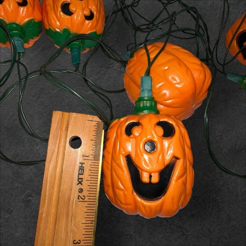 Vintage Pumpkin String Lights Halloween 14ft Orange Blow Mold Decor